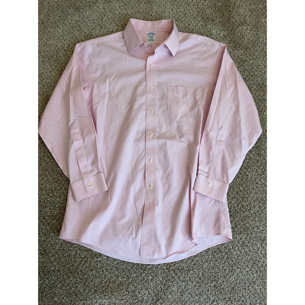 Brooks Brothers Mens Button Down Shirt 16-32 Pink Regent Fit Non-Iron Cotton